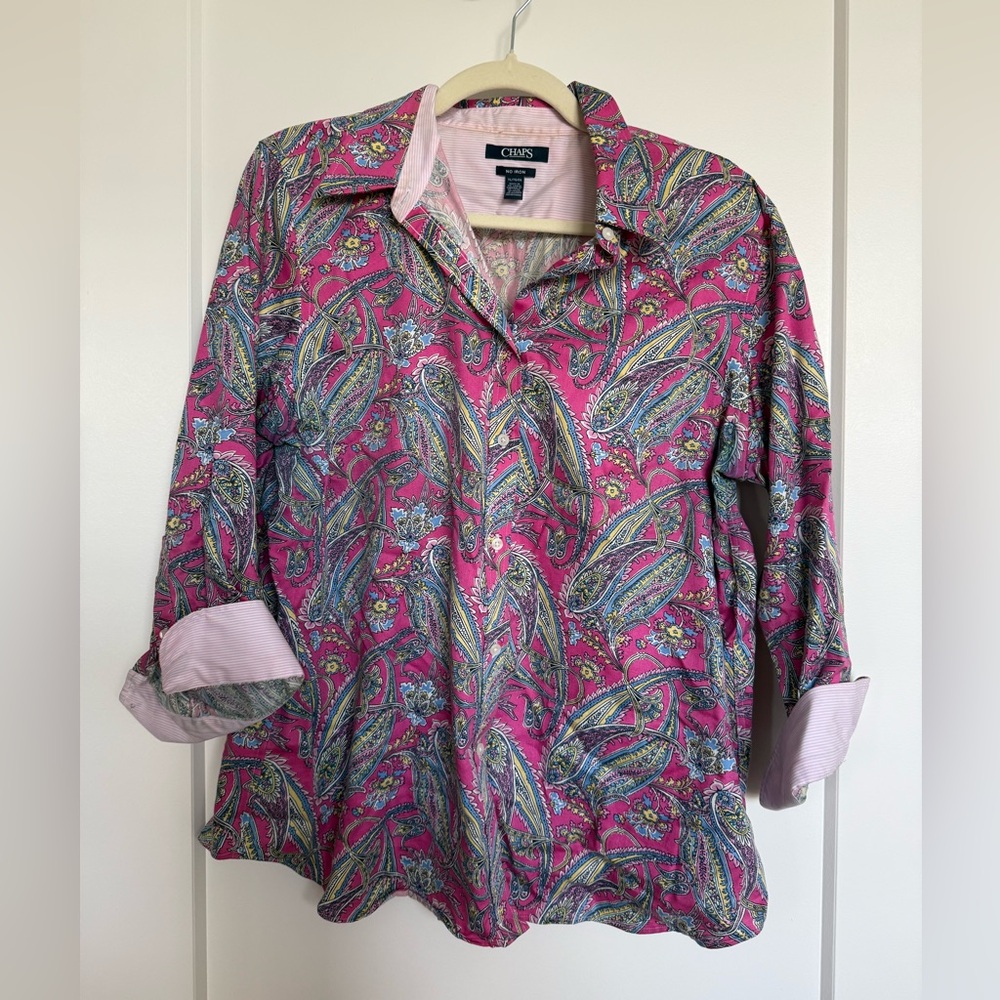 Chaps Pink Multicolor Paisley Button-Down Shirt